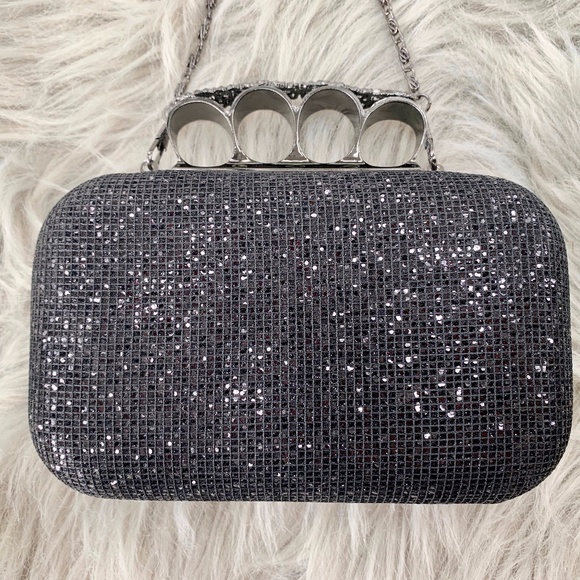 Unbranded Handbags - Dainty Brass Knuckle Black Sparkle Clutch NWOT